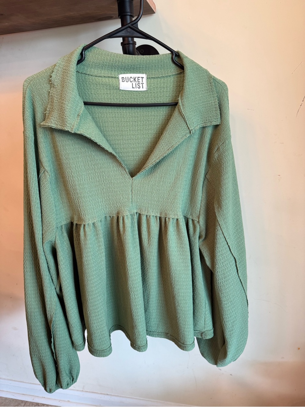 BUCKETLIST Sage Green Waffle Knit Peplum Pullover